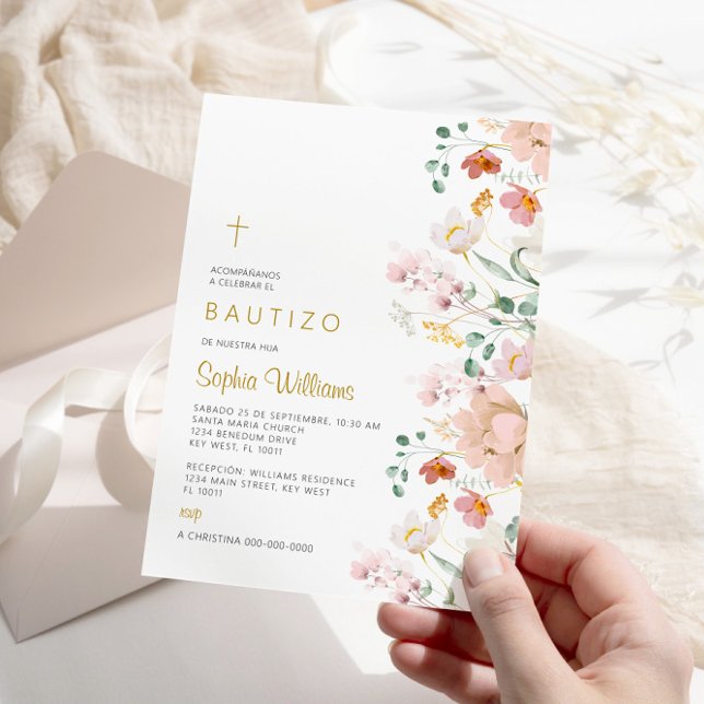 Invitación de Rosa Flores Silvestres para Bautizo Einladung (Von Creator hochgeladen)