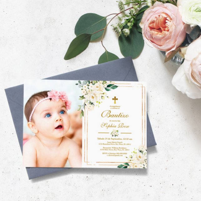 Invitación de Rosas Blancas para Bautizo Einladung (Von Creator hochgeladen)