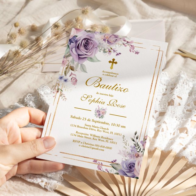 Invitación de Rosas Moradas para Bautizo Einladung (Von Creator hochgeladen)