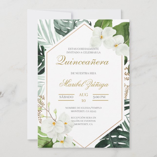 Invitación de XV años flor de eucalipto Einladung (Vorderseite)