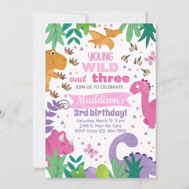 Invitación Dinosaurs girl birthday invitation dino (Devant)