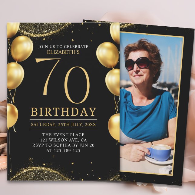 Invitación Elegant Gold Glitter Birthday 70th with Einladung (Von Creator hochgeladen)