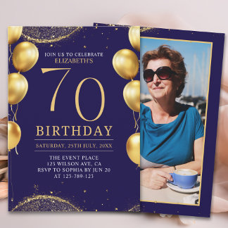Invitación Elegant Gold Glitter Birthday 70th with Einladung
