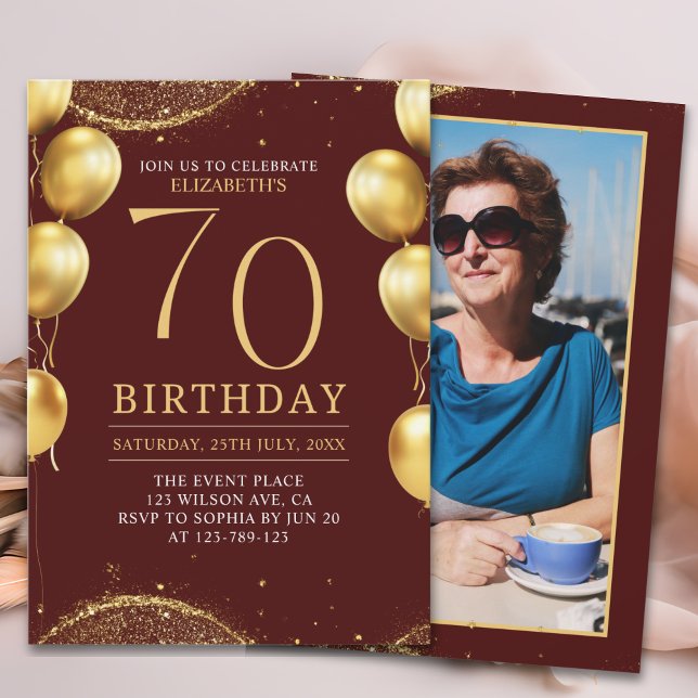 Invitación Elegant Gold Glitter Birthday 70th with Einladung (Von Creator hochgeladen)