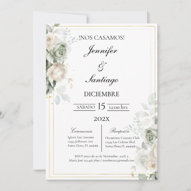 Invitación elegante con flora blanca para boda einladung (Vorderseite)