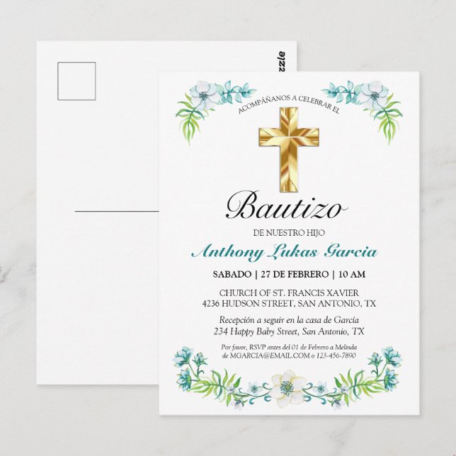 Invitación elegante del bautismo del muchacho del postkarte (Vorne/Hinten)