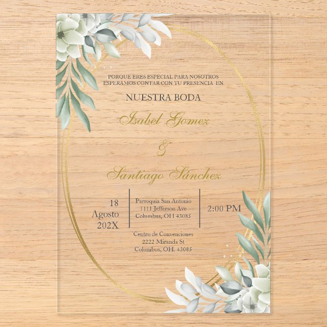 Invitación en Español para boda Acryleinladungen (Vorderseite)