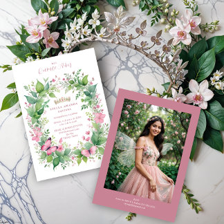 Invitación Exquisite Spring Tiara Pink & Green Flo Einladung