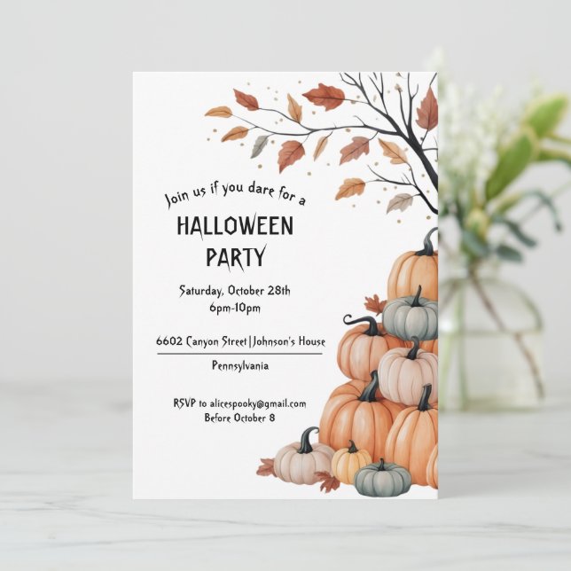 Invitación Fiesta Halloween Con Calabazas Otoñal Einladung (Stehend Vorderseite)
