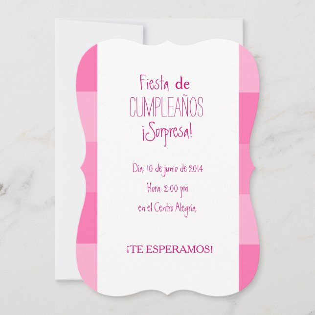 Invitación - Fiesta Sorpresa de cumpleaños - Rosa Einladung (Vorderseite)
