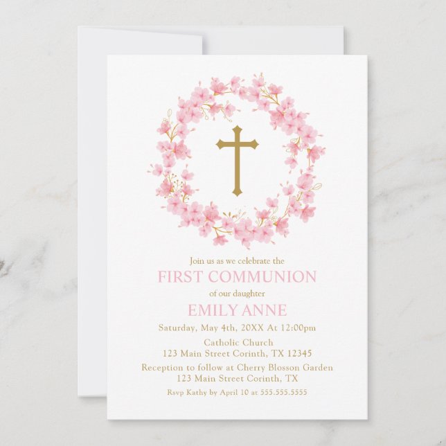 Invitación First Communion Cherry Blossom floral I Einladung (Vorderseite)