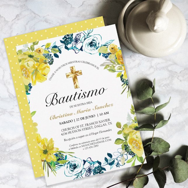 Invitación floral amarilla hermosa del bautismo einladung (Von Creator hochgeladen)