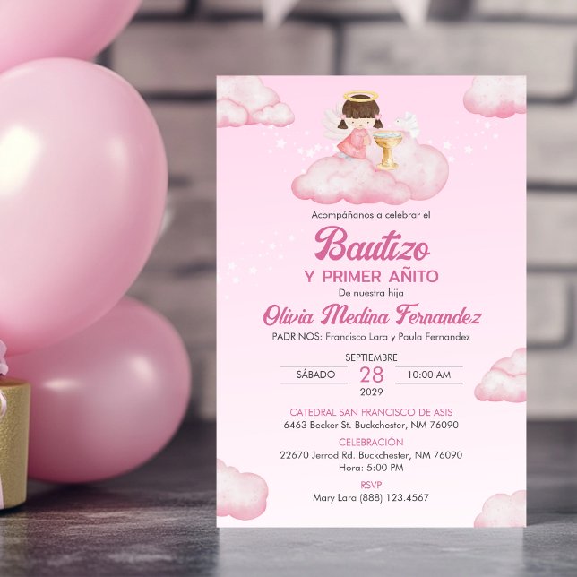 Invitacion Girl Angel Baptism and First Birthday Einladung (Von Creator hochgeladen)