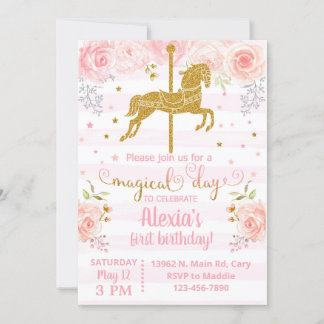 Invitación Gold carousel horse birthday invitation Einladung