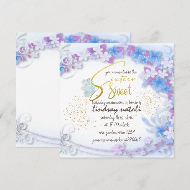 Invitación Invitation de cumpleaños dieciséis  per Einladung (Vorne/Hinten)