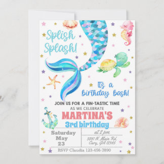 Invitación Mermaid birthday invitation, sea turtle Einladung