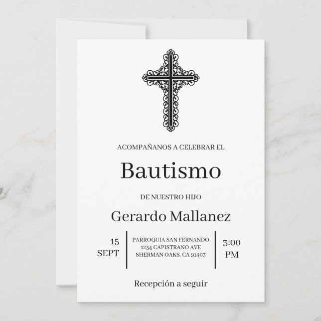 Invitación minimalista para bautismo invitation (Devant)