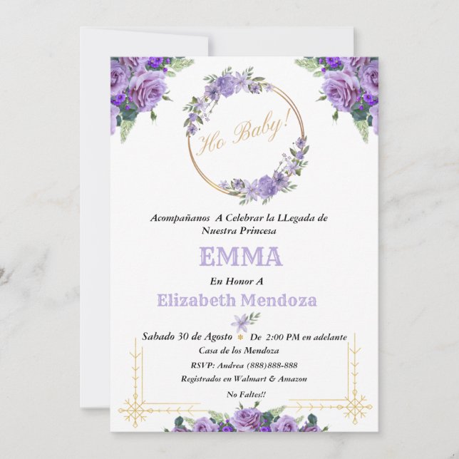 invitacion para Baby Shower con Flores purpura Einladung (Vorderseite)