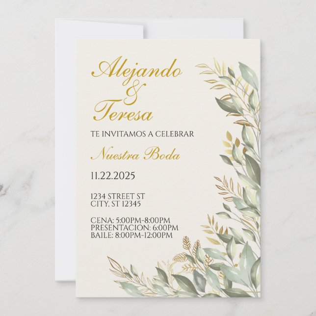 Invitacion Para Evento Verde Con Dorado (Vorderseite)
