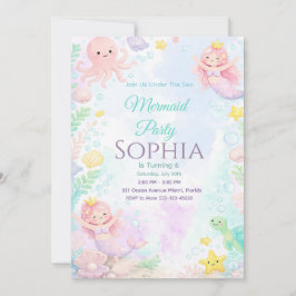 Invitación Pastel Pink Mermaid Birthday Invitation Einladung