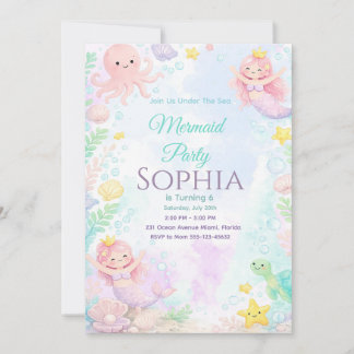Invitación Pastel Pink Mermaid Birthday Invitation Einladung