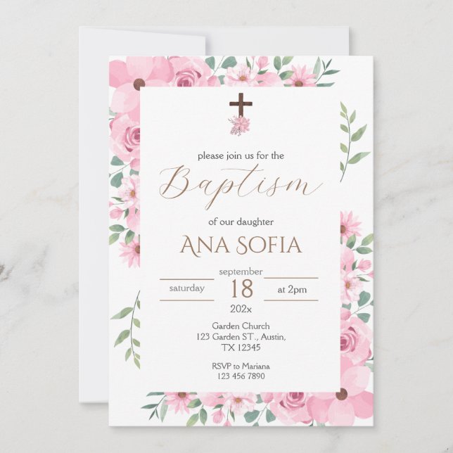 Invitación Pink Baptism Invitation Einladung (Vorderseite)