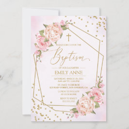 Invitación Pink Floral Baptism Invitation Einladung