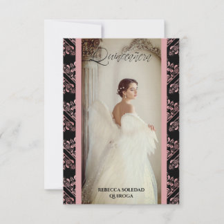 Invitación Quinceañera Foto Damasco Rosa Español Mitteilungskarte