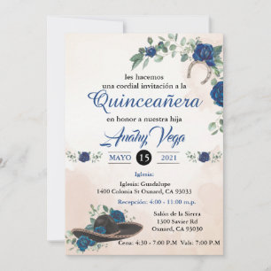 Invitación QUINCEANERA Mariachi Charra Rustic Blue Einladung