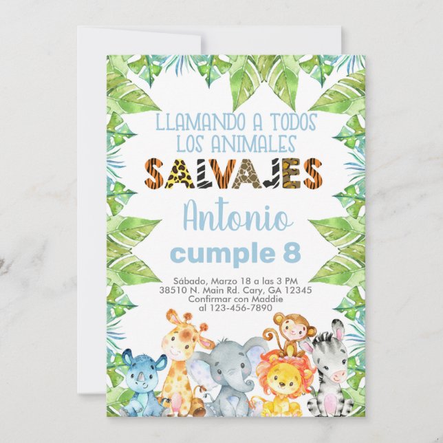 Invitación Safari Tiere, Niño, Junge, Dschungel. Einladung (Vorderseite)