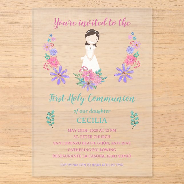 Invitación sobre acrílico Primera Comunión CECILIA Acryleinladungen (Vorderseite)