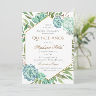 Invitación Spanish Quinceanera Greenery Floral Einladung