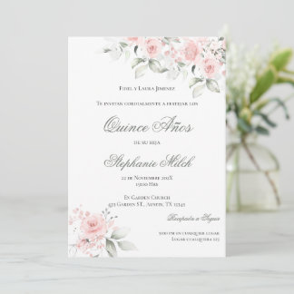 Invitación Spanish Quinceanera pink floral invite Einladung