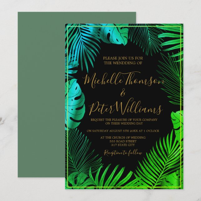 Invitación tropical gold watercolor wedding einladung (Vorne/Hinten)