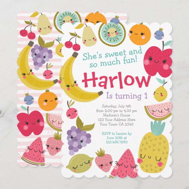 Invitación Tuttifrutti Birthday Invitation Einladung (Vorne/Hinten)