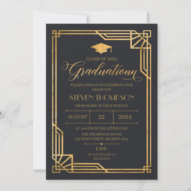 Invitación Vintage Art Deco Graduation Invitation (Devant)