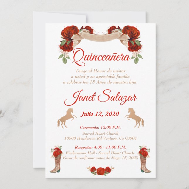 Invitaciones charro Quinceañera Charra Red Einladung (Vorderseite)