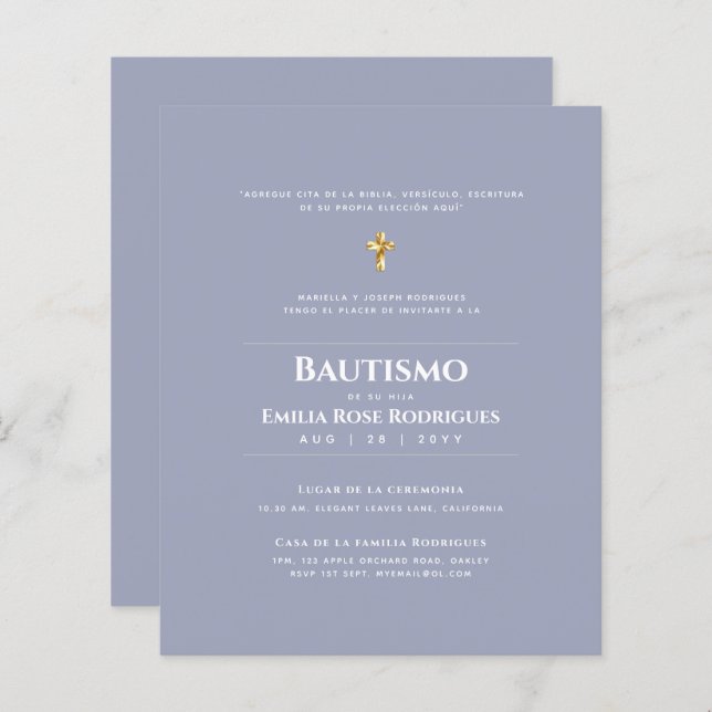 Invitaciones de Bautismo Español Católico Moderno (Vorne/Hinten)