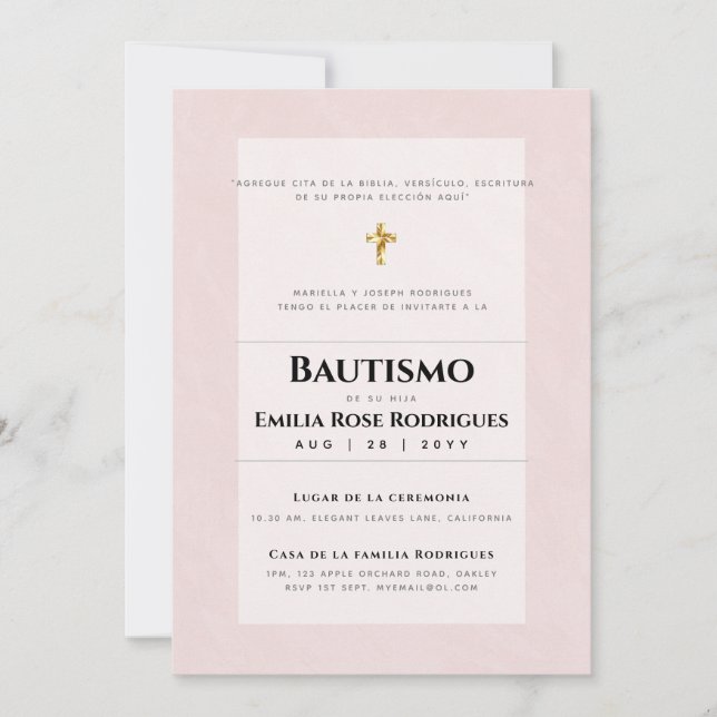 Invitaciones de Bautismo Español Católico Moderno Einladung (Vorderseite)