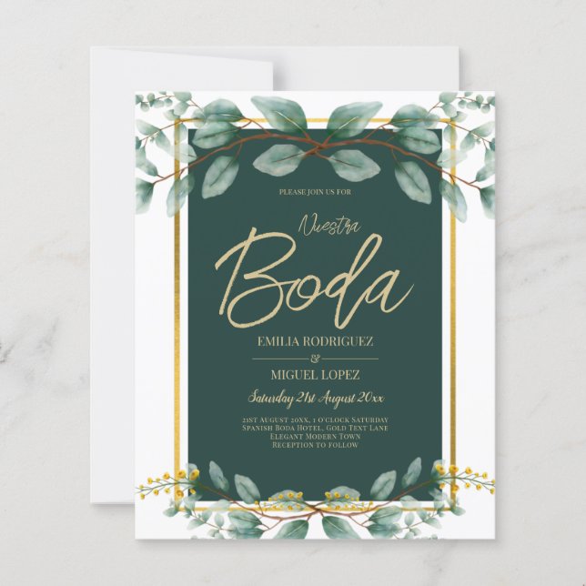 Invitaciones de Boda Bilingües Verde Esmeralda (Vorderseite)