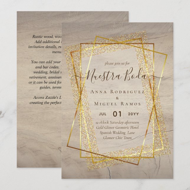 Invitaciones de Boda, spanisches Budget für Hochze Einladung (Vorne/Hinten)