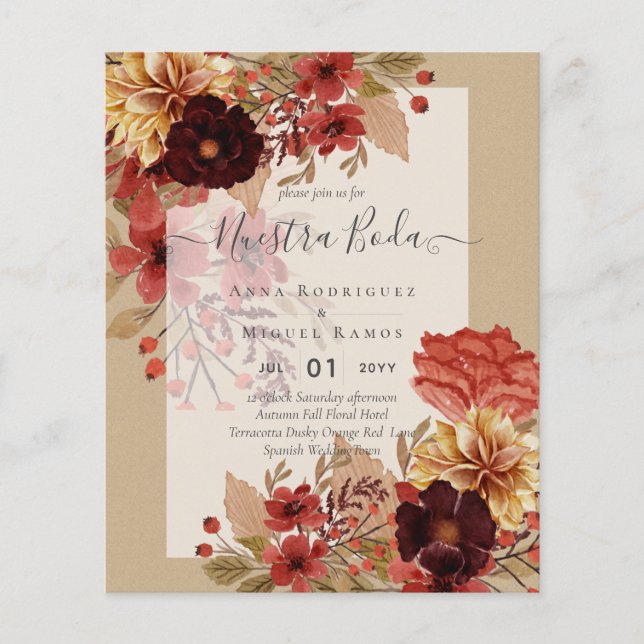 Invitaciones de Boda, spanisches Hochzeitbudget Fa (Vorderseite)