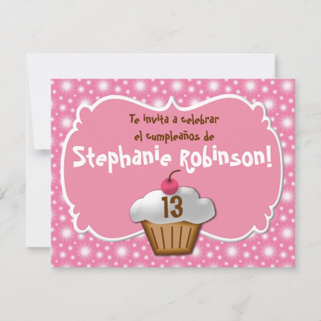 Invitaciones de cumpleaños, Fiesta de Rosa cupcake Einladung (Vorderseite)