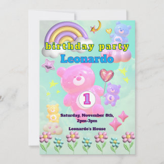 INVITATION かわいいブルーのゆるふわくまさん♡男の子の誕生日パーティー