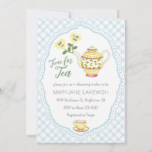 Invitation 001 Baby Shower Tea Party Bleu Ciel Mignon à Carre