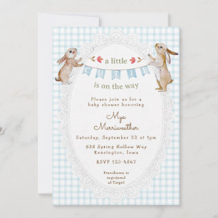 Invitation 001 Bleu ciel Douce Lapine à Carreaux Baby Shower