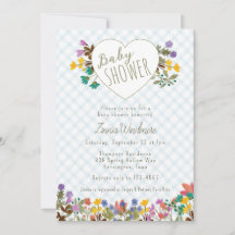 001 Ciel Gingham Jardin Cœur Floral Baby Shower