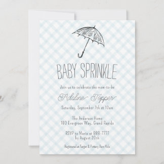 Invitation 001 Parapluie Moderne Bleu Ciel Bébé Gingham