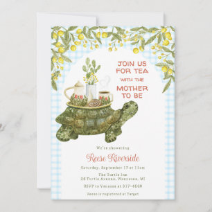 Invitation 002 Jardin de thé bleu céruléen Baby Shower Tortue