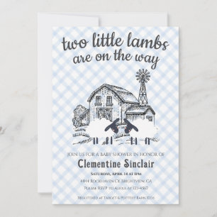 Invitation 003 Bleu Cobalt Petits Agneaux Gingham Baby Shower